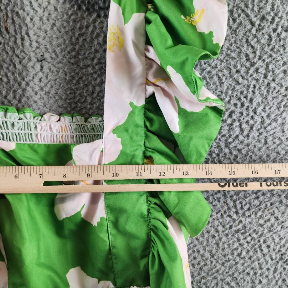 The Lulo Project Smocked Cutout Back Mini Dress Womens M Green Hibiscus Pullover