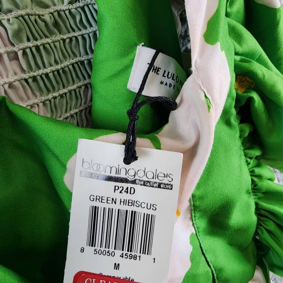 The Lulo Project Smocked Cutout Back Mini Dress Womens M Green Hibiscus Pullover