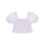 AQUA Daisy Clip Dot Puff Sleeve Top Girls' XL (14-16) Lilac Ruffle Trim Pullover
