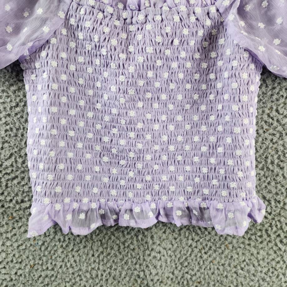 AQUA Daisy Clip Dot Puff Sleeve Top Girls' XL (14-16) Lilac Ruffle Trim Pullover