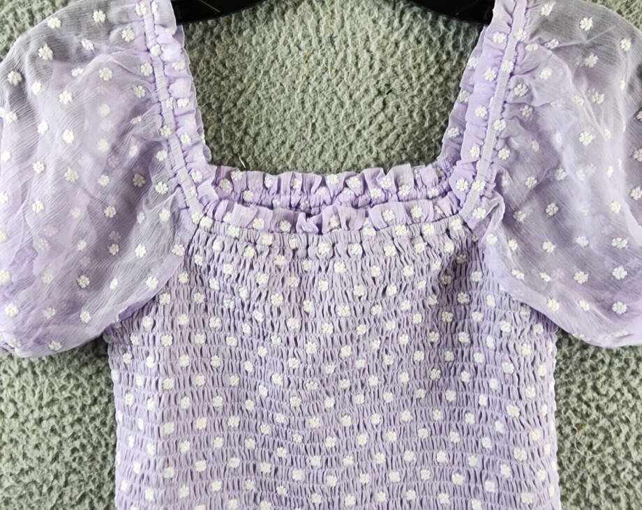 AQUA Daisy Clip Dot Puff Sleeve Top Girls' XL (14-16) Lilac Ruffle Trim Pullover