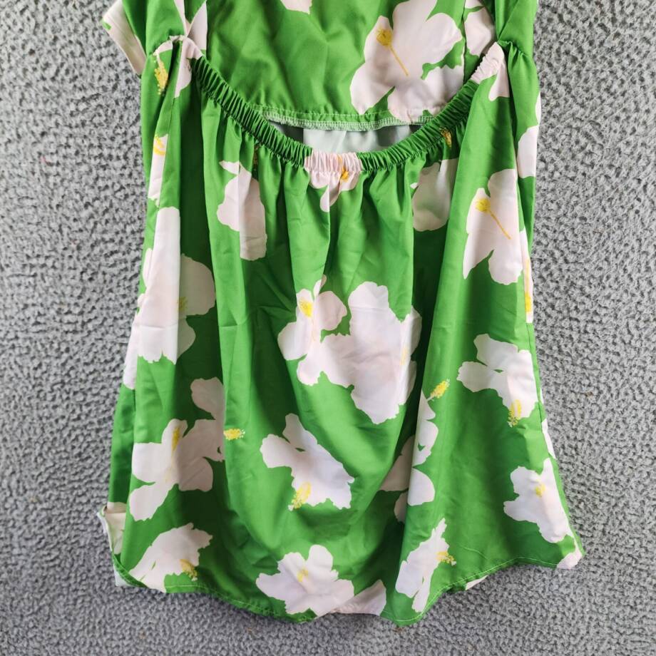 The Lulo Project Smocked Cutout Back Mini Dress Womens M Green Hibiscus Pullover