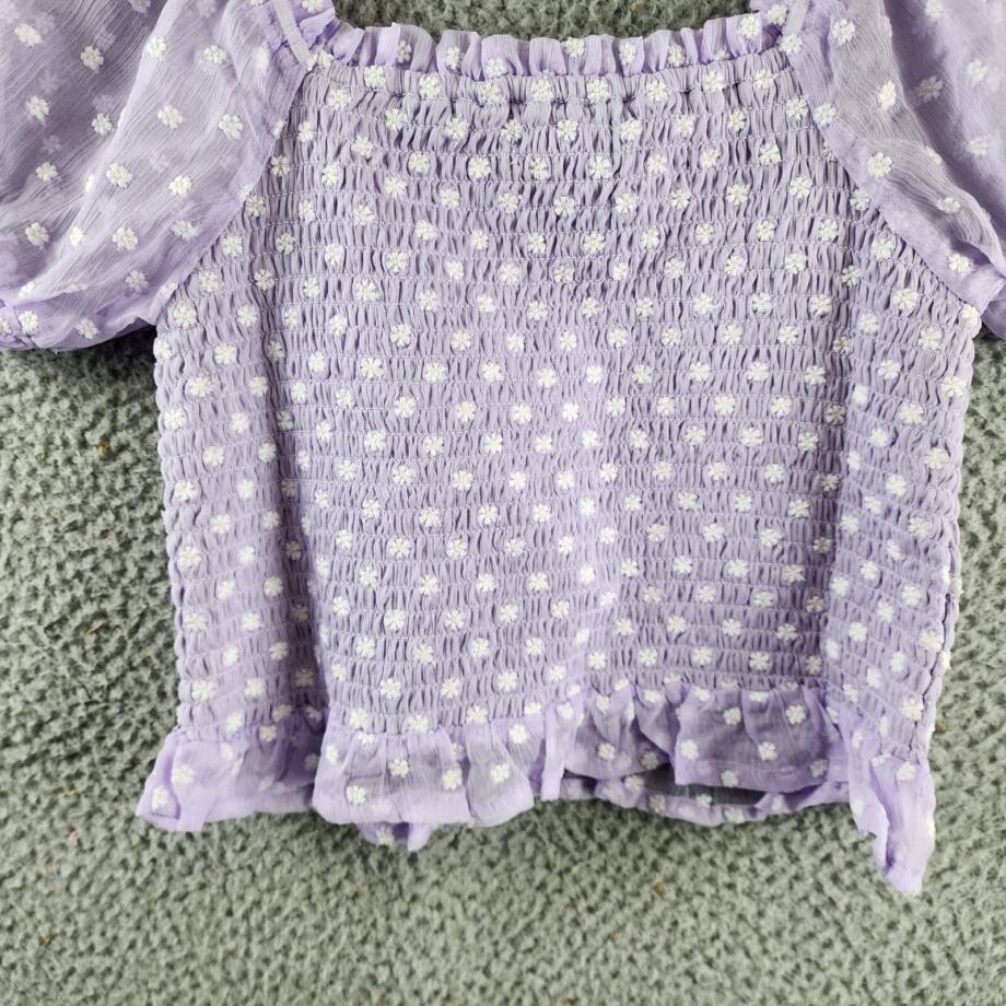 AQUA Daisy Clip Dot Puff Sleeve Top Girls' XL (14-16) Lilac Ruffle Trim Pullover