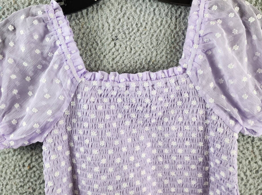 AQUA Daisy Clip Dot Puff Sleeve Top Girls' XL (14-16) Lilac Ruffle Trim Pullover