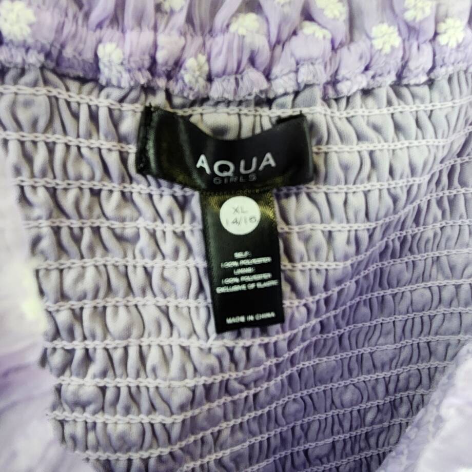 AQUA Daisy Clip Dot Puff Sleeve Top Girls' XL (14-16) Lilac Ruffle Trim Pullover