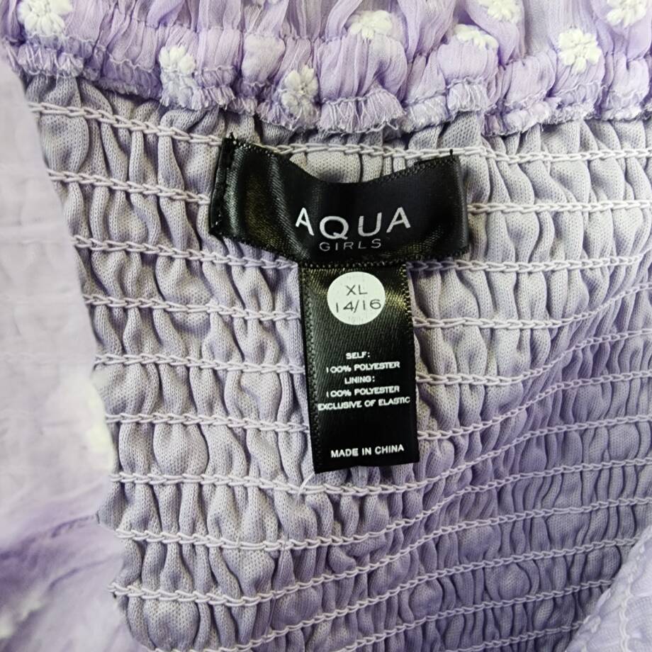 AQUA Daisy Clip Dot Puff Sleeve Top Girls' XL (14-16) Lilac Ruffle Trim Pullover