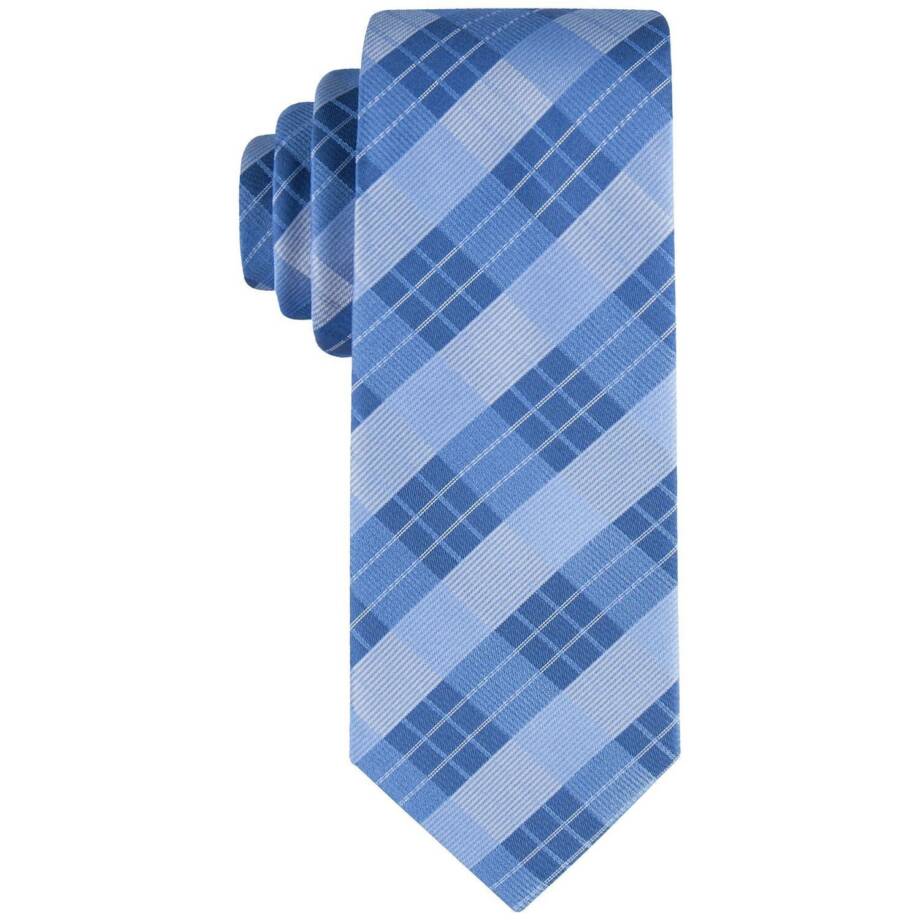 Calvin Klein Silk Blend Tonal Striated Plaid Tie Men's Blue Adjustable~