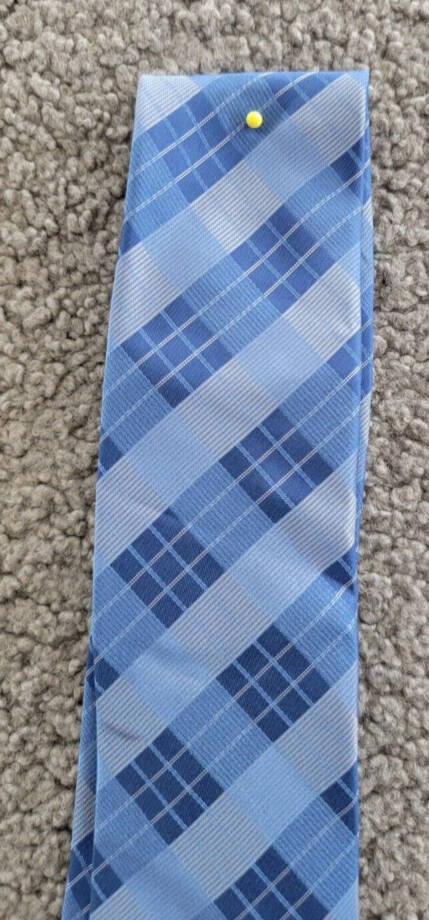 Calvin Klein Silk Blend Tonal Striated Plaid Tie Men's Blue Adjustable~