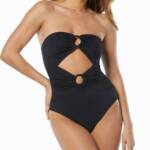 Carmen Marc Valvo Convertible Bandeau One-Piece Swimsuit Women's 12 Black