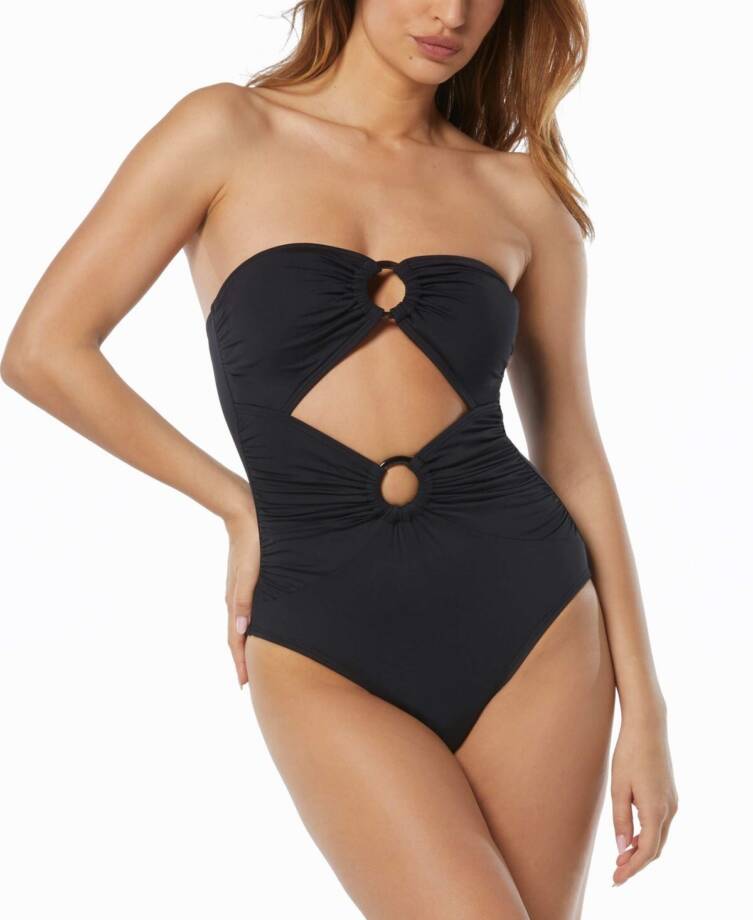 Carmen Marc Valvo Convertible Bandeau One-Piece Swimsuit Women's 12 Black