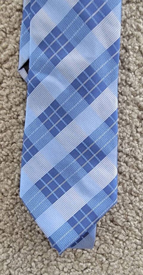 Calvin Klein Silk Blend Tonal Striated Plaid Tie Men's Blue Adjustable~
