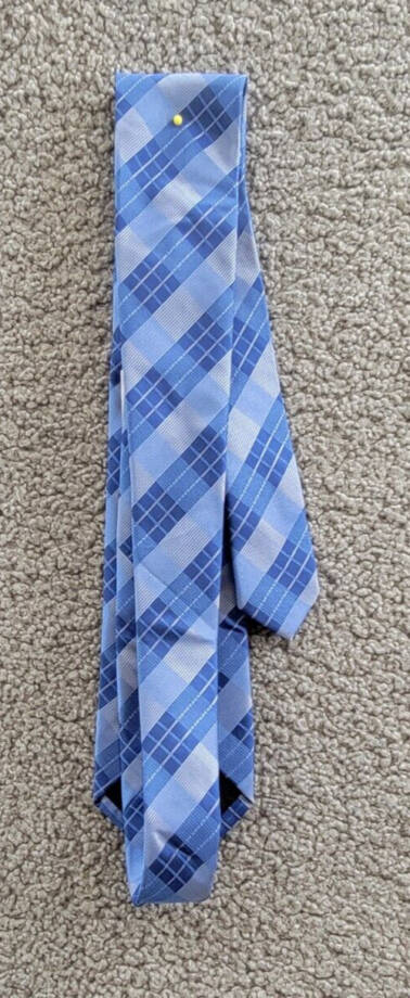 Calvin Klein Silk Blend Tonal Striated Plaid Tie Men's Blue Adjustable~