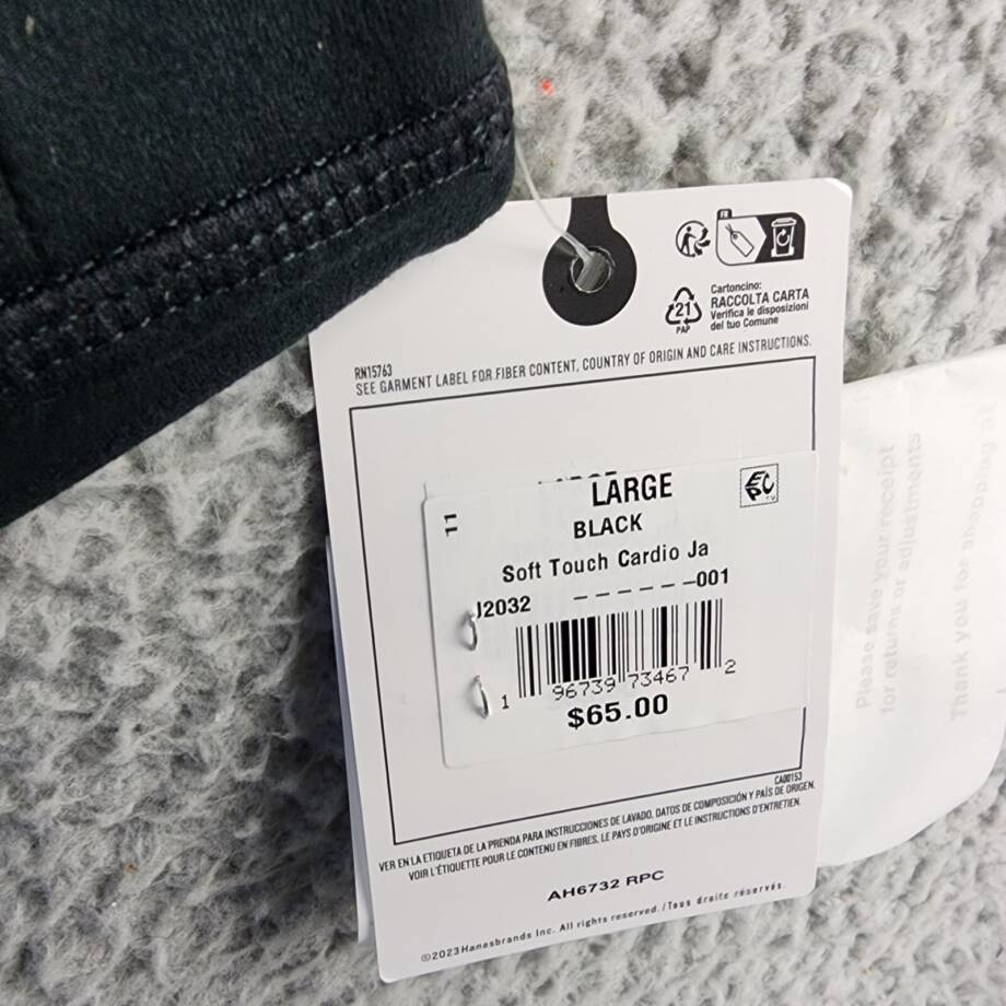 Champion Soft Touch Cardio Jacket Women's L Black Full Zip Stand Collar L/S