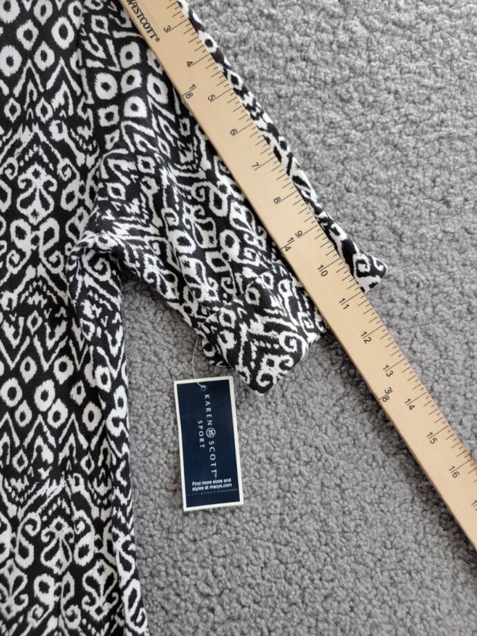 Karen Scott Printed T-Shirt Dress Women's S Deep Black/White 1/2 Sleeve Pullover