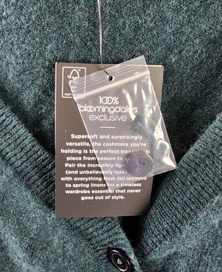 C by Bloomingdale's Cashmere V Neck Cardigan Women's L Dark Green Button Closure