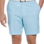 PGA TOUR Check Print Performance 8" Golf Shorts Men's 38 Cyan Blue