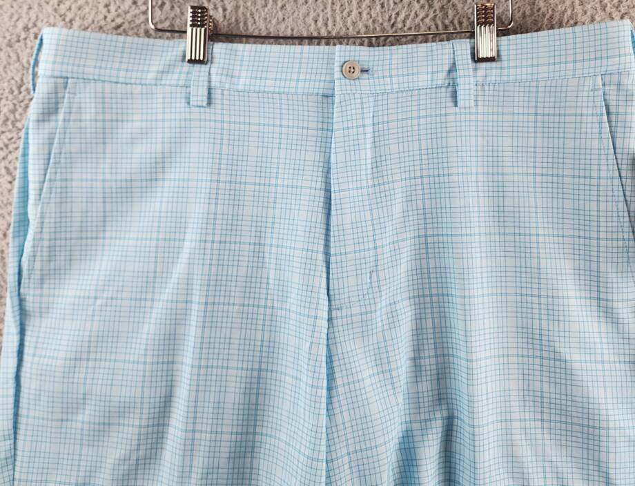 PGA TOUR Check Print Performance 8" Golf Shorts Men's 38 Cyan Blue