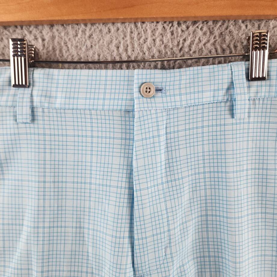 PGA TOUR Check Print Performance 8" Golf Shorts Men's 38 Cyan Blue