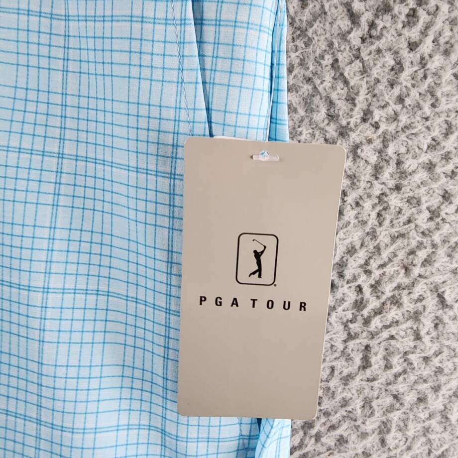 PGA TOUR Check Print Performance 8" Golf Shorts Men's 38 Cyan Blue