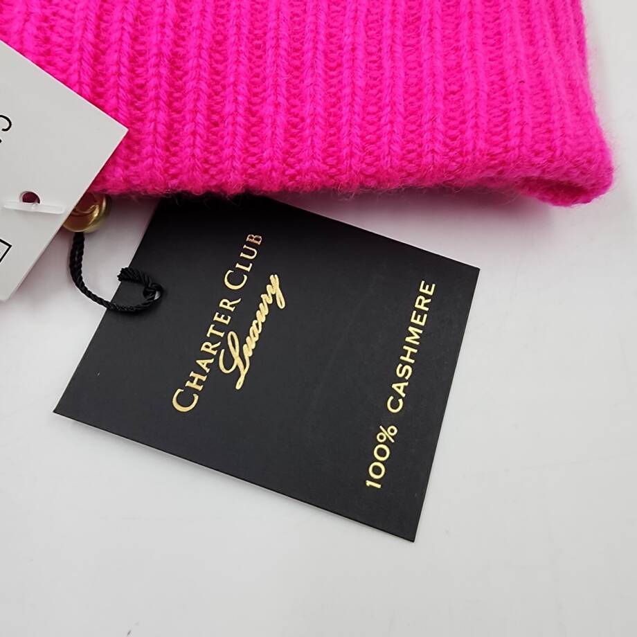 Charter Club Cashmere Cuffed Beanie Hat Women's One Size Pink Flame Solid