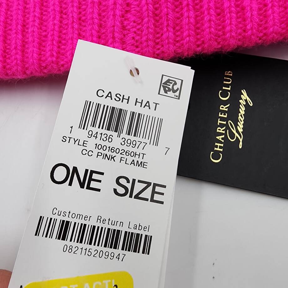 Charter Club Cashmere Cuffed Beanie Hat Women's One Size Pink Flame Solid
