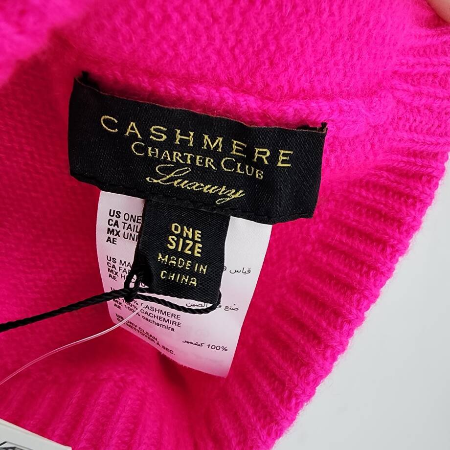 Charter Club Cashmere Cuffed Beanie Hat Women's One Size Pink Flame Solid