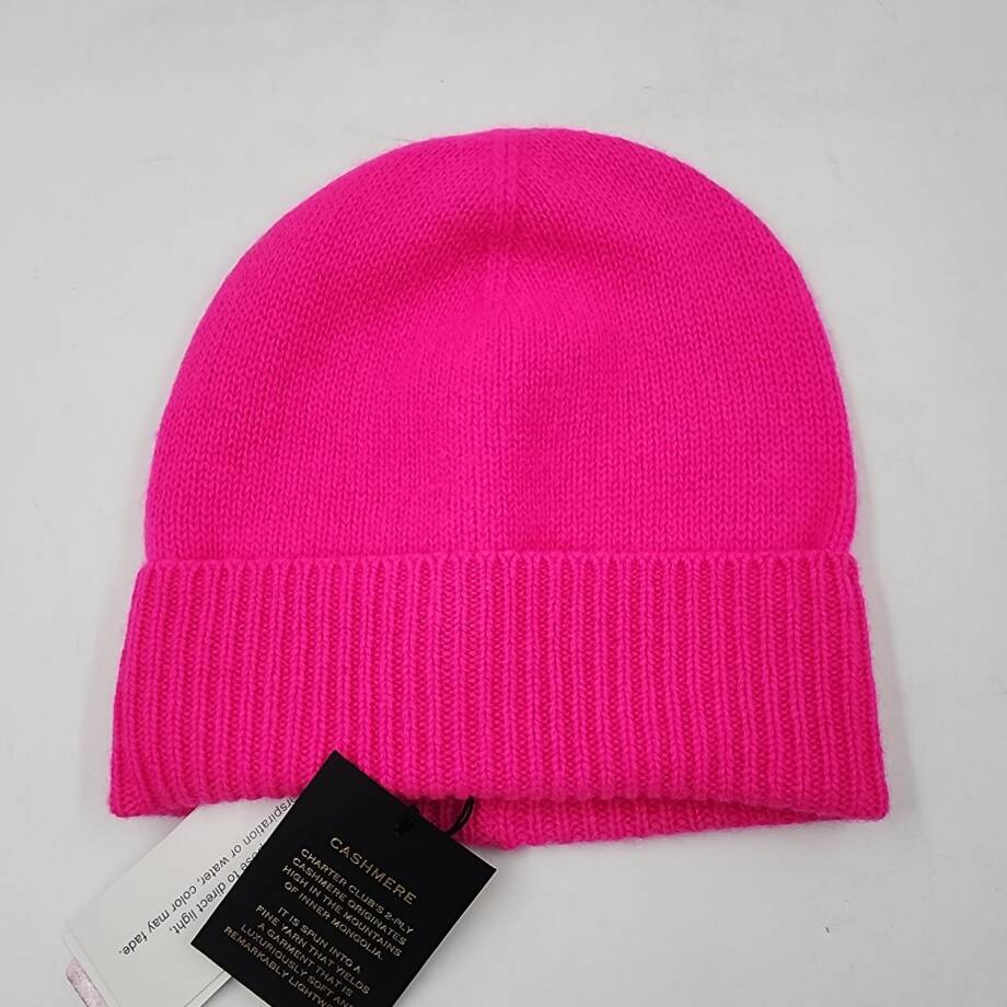 Charter Club Cashmere Cuffed Beanie Hat Women's One Size Pink Flame Solid