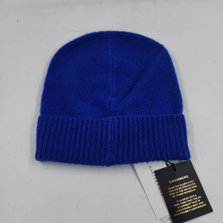 Charter Club Cashmere Ribbed Cuff Beanie Women's One Size Bright Blue Stretch