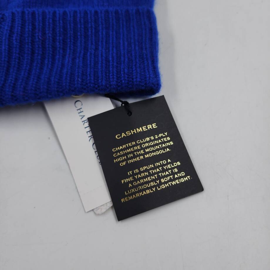Charter Club Cashmere Ribbed Cuff Beanie Women's One Size Bright Blue Stretch