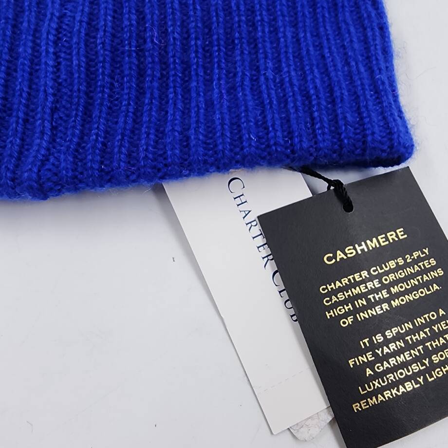 Charter Club Cashmere Ribbed Cuff Beanie Women's One Size Bright Blue Stretch