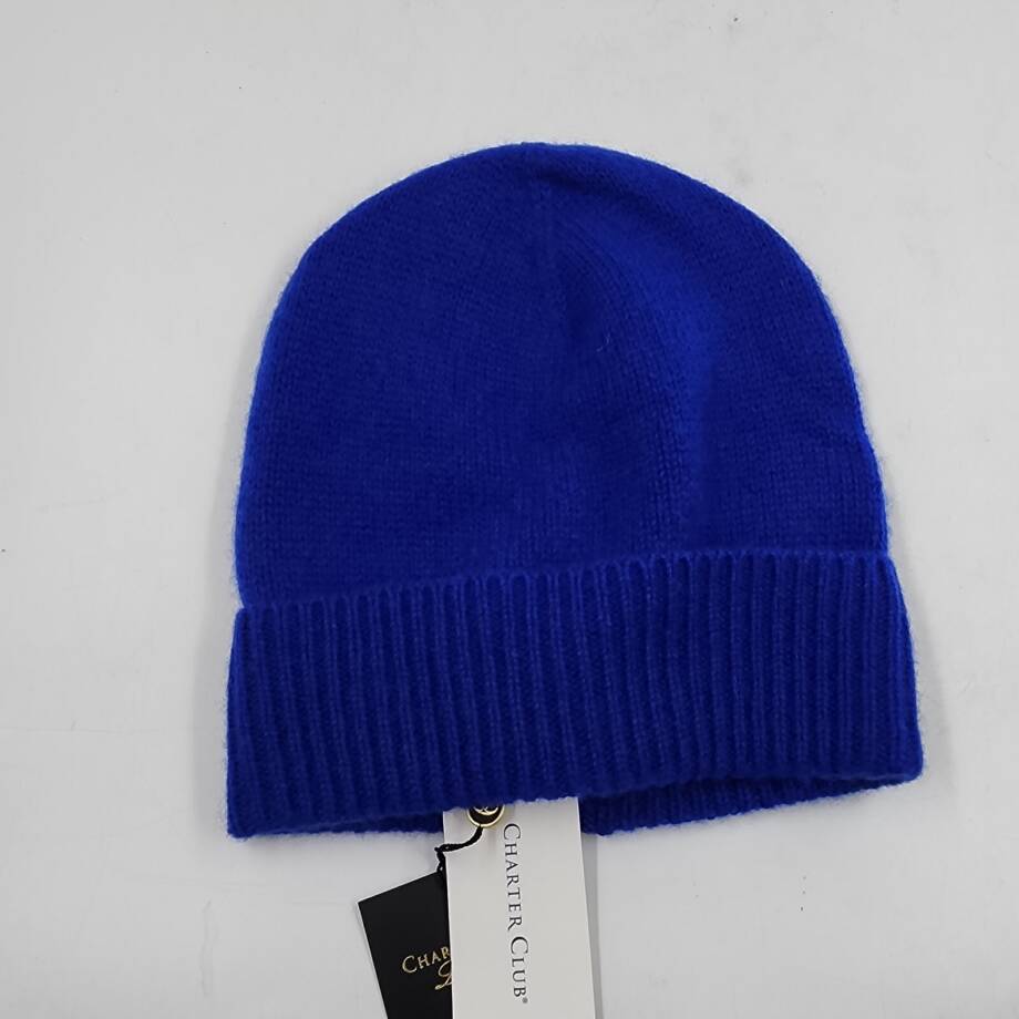 Charter Club Cashmere Ribbed Cuff Beanie Women's One Size Bright Blue Stretch