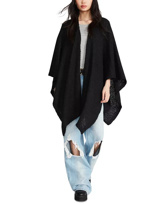 Steve Madden Open Front Solid Boucle Lurex Cape Sweater Women's One Size Black