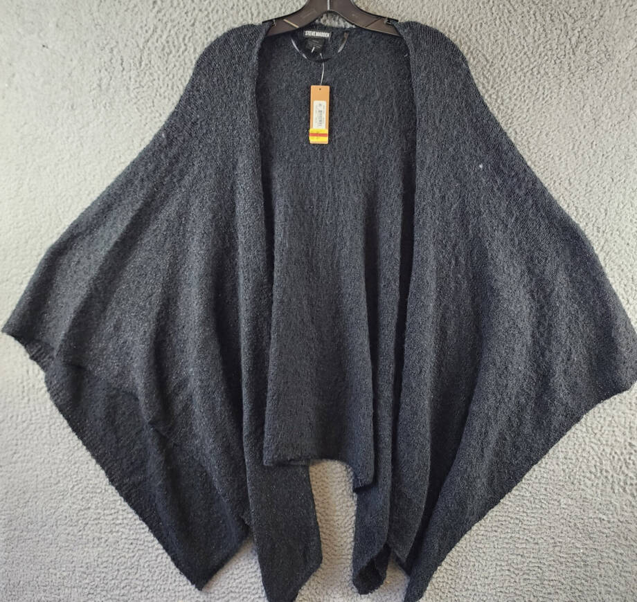 Steve Madden Open Front Solid Boucle Lurex Cape Sweater Women's One Size Black