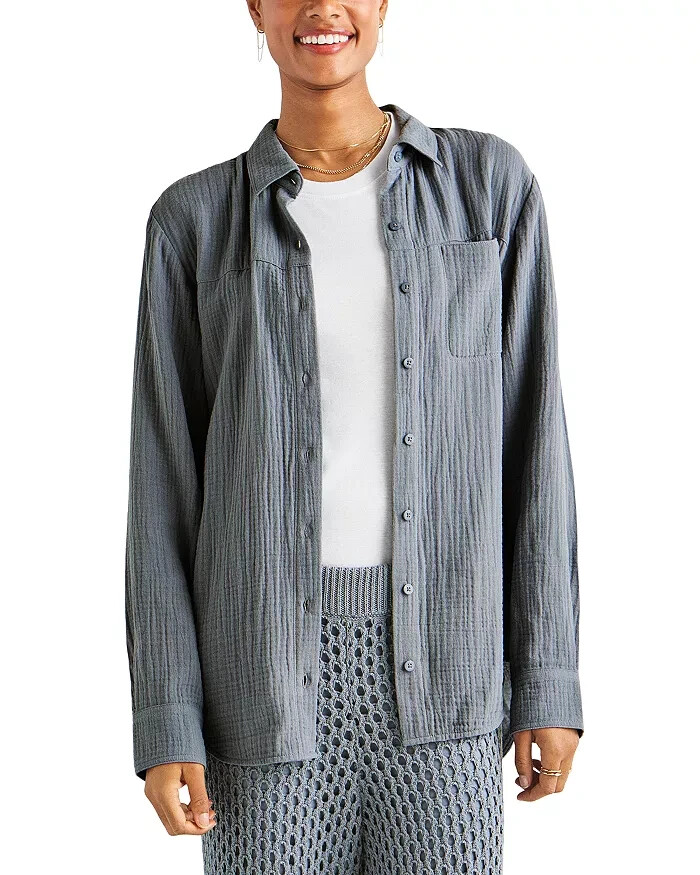 Splendid Kit Gauze Shirt Women's S Storm Collared Long Sleeve Button Closure