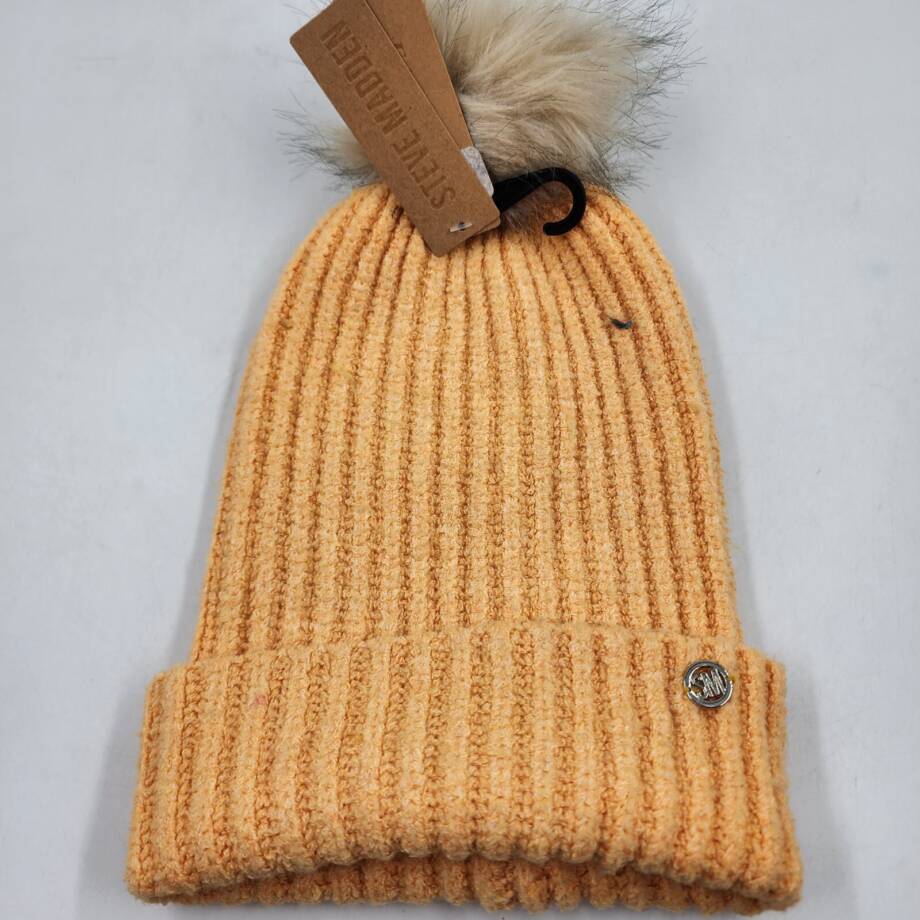 Steve Madden Cloud Knit Faux-Fur Pom Pom Beanie Women's One Size Orange