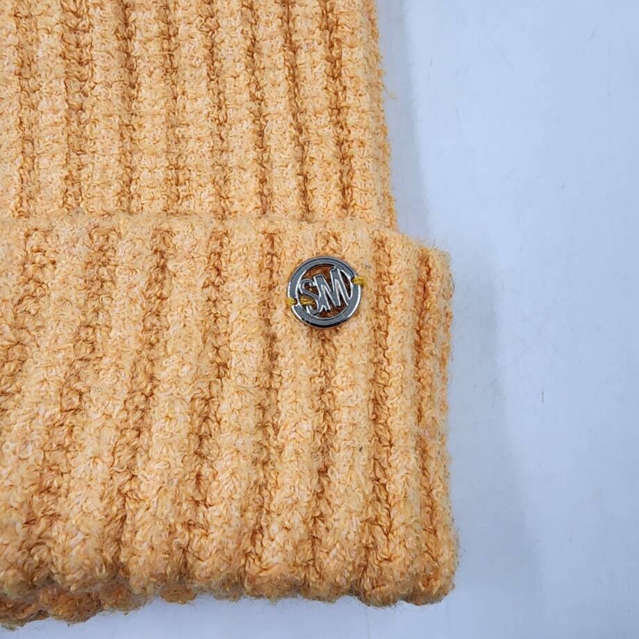 Steve Madden Cloud Knit Faux-Fur Pom Pom Beanie Women's One Size Orange