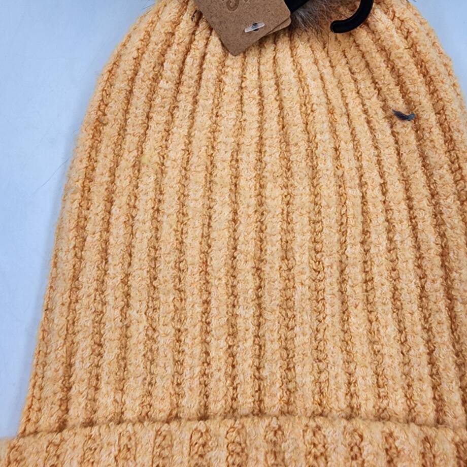 Steve Madden Cloud Knit Faux-Fur Pom Pom Beanie Women's One Size Orange