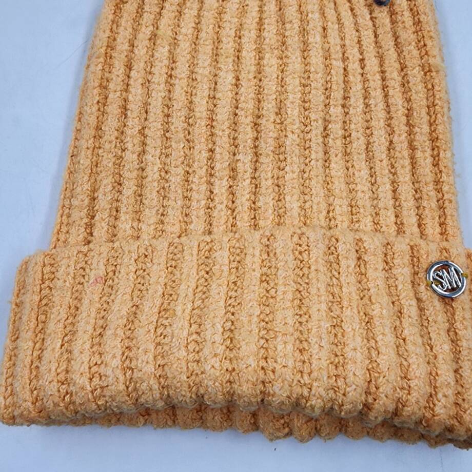 Steve Madden Cloud Knit Faux-Fur Pom Pom Beanie Women's One Size Orange
