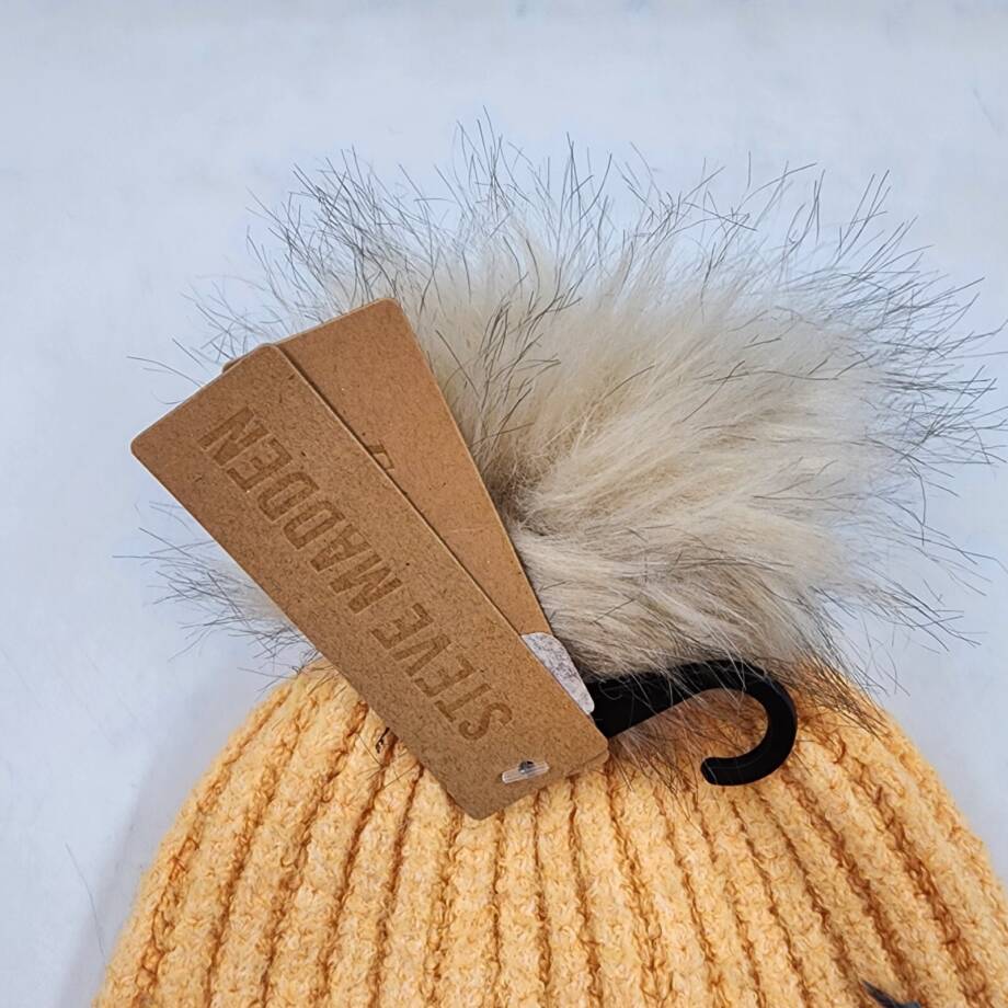 Steve Madden Cloud Knit Faux-Fur Pom Pom Beanie Women's One Size Orange