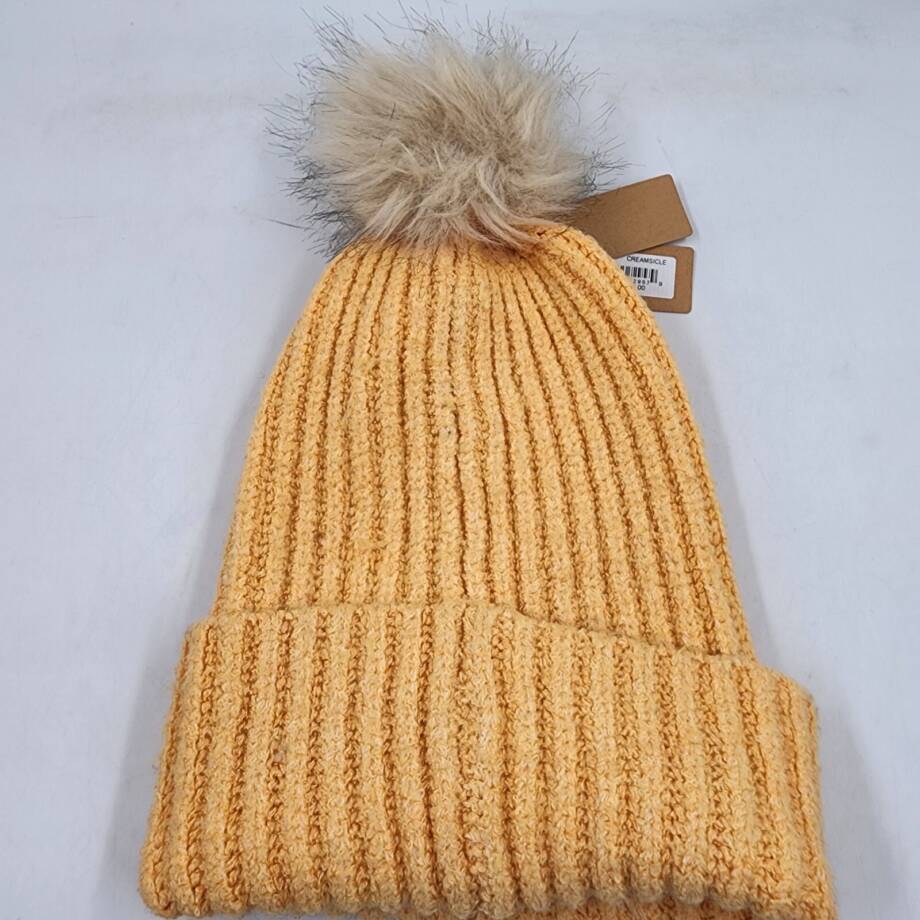 Steve Madden Cloud Knit Faux-Fur Pom Pom Beanie Women's One Size Orange