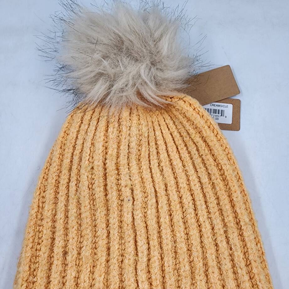 Steve Madden Cloud Knit Faux-Fur Pom Pom Beanie Women's One Size Orange