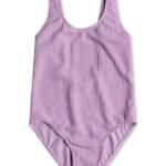 Roxy Aruba Textured One-Piece Swimsuit Girls 8 Crocus Petal Scoop Neck Low Back