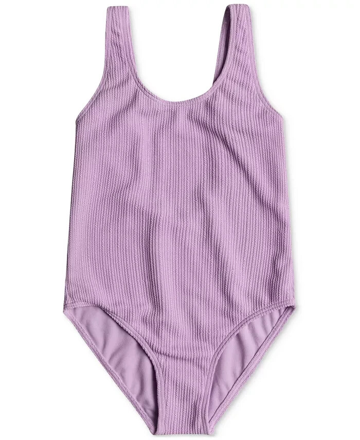 Roxy Aruba Textured One-Piece Swimsuit Girls 8 Crocus Petal Scoop Neck Low Back