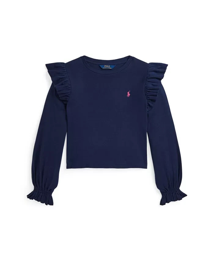Polo Ralph Lauren Ruffled Cotton-Modal Long-Sleeve Top Big Girls L(12-14) Navy