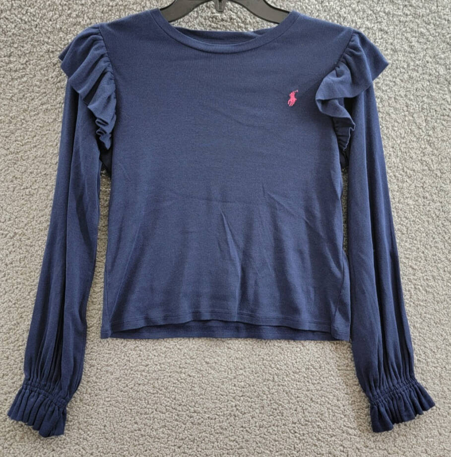 Polo Ralph Lauren Ruffled Cotton-Modal Long-Sleeve Top Big Girls L(12-14) Navy