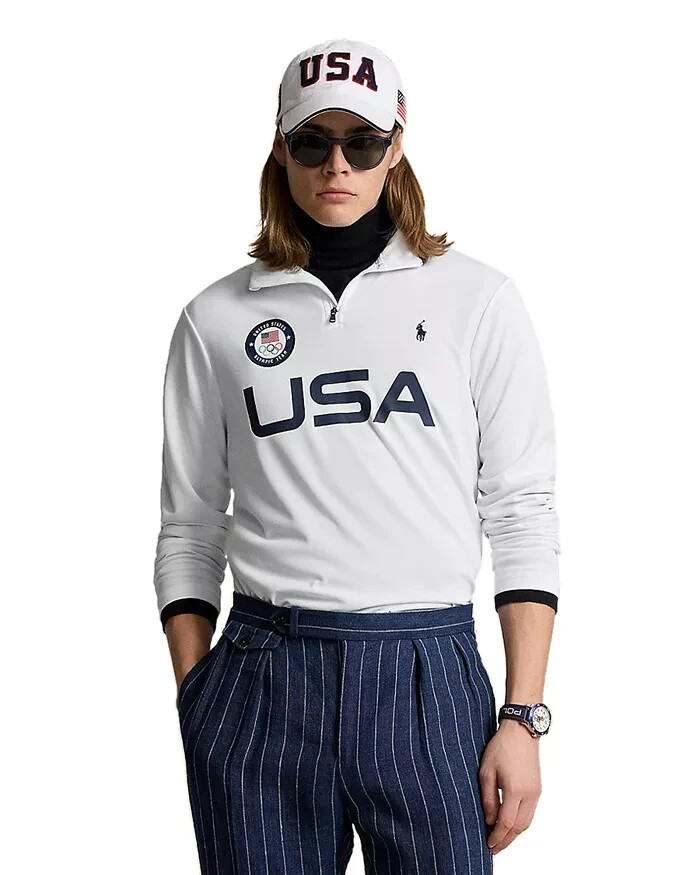 Polo Ralph Lauren Team USA Micro Dot Quarter Zip Sweatshirt Men's White 2XL
