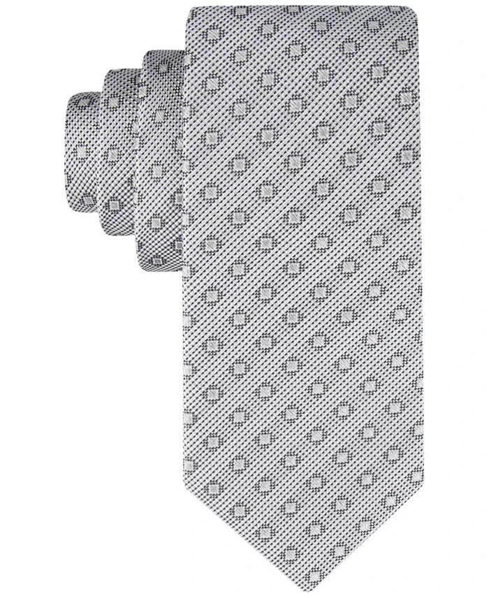Calvin Klein Square Grid Neat Tie Men's One Size Gray Classic Design Pointed