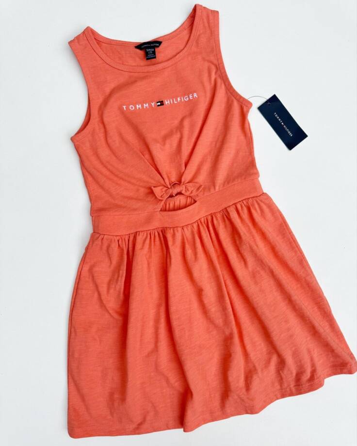 Tommy Hilfiger Embroidered-Logo Dress Girls M(8-10) Peach Dusk Crewneck Pullover