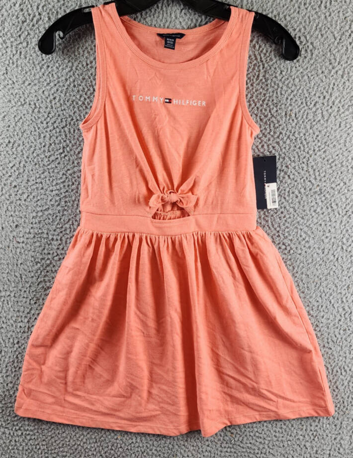 Tommy Hilfiger Embroidered-Logo Dress Girls M(8-10) Peach Dusk Crewneck Pullover