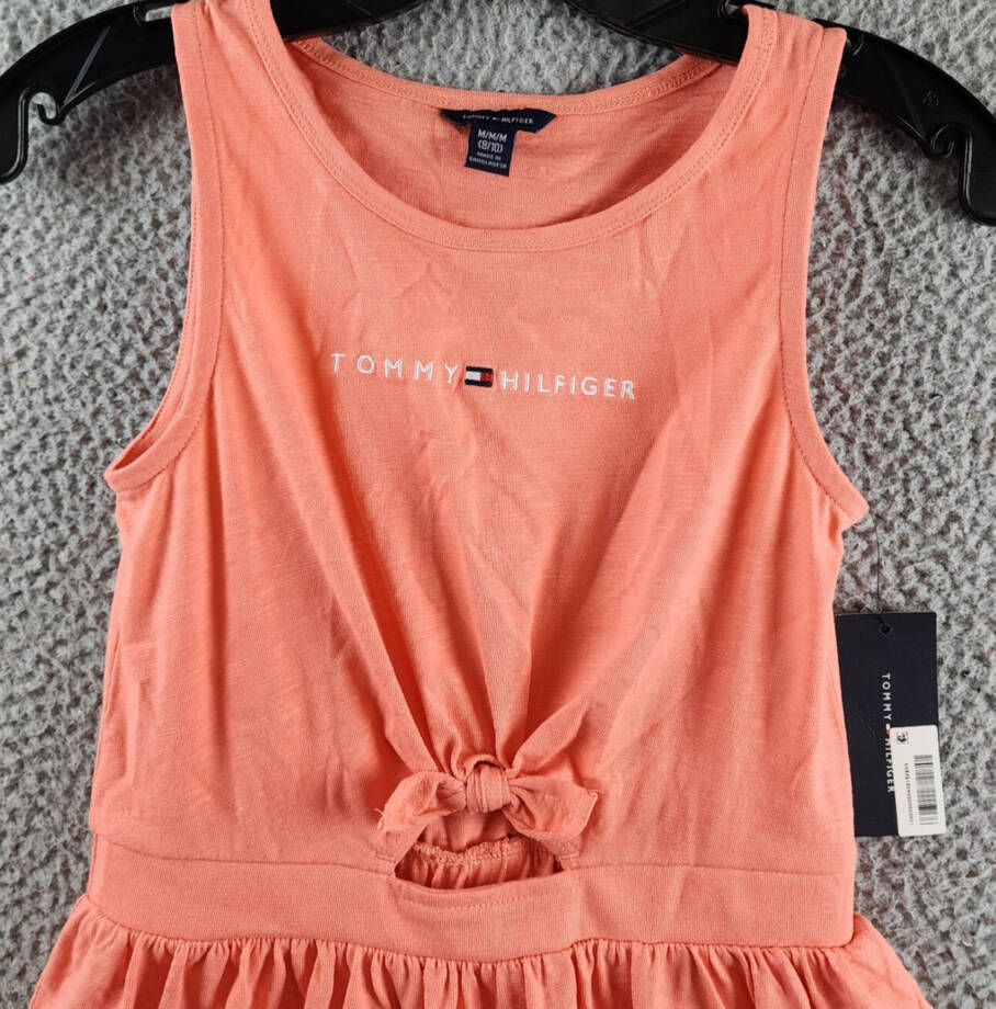 Tommy Hilfiger Embroidered-Logo Dress Girls M(8-10) Peach Dusk Crewneck Pullover